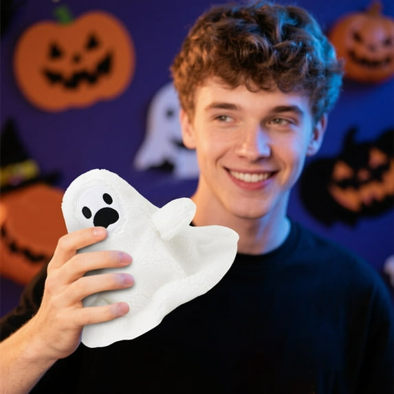 White Sherpa Ghost Shaped Halloween Pillow