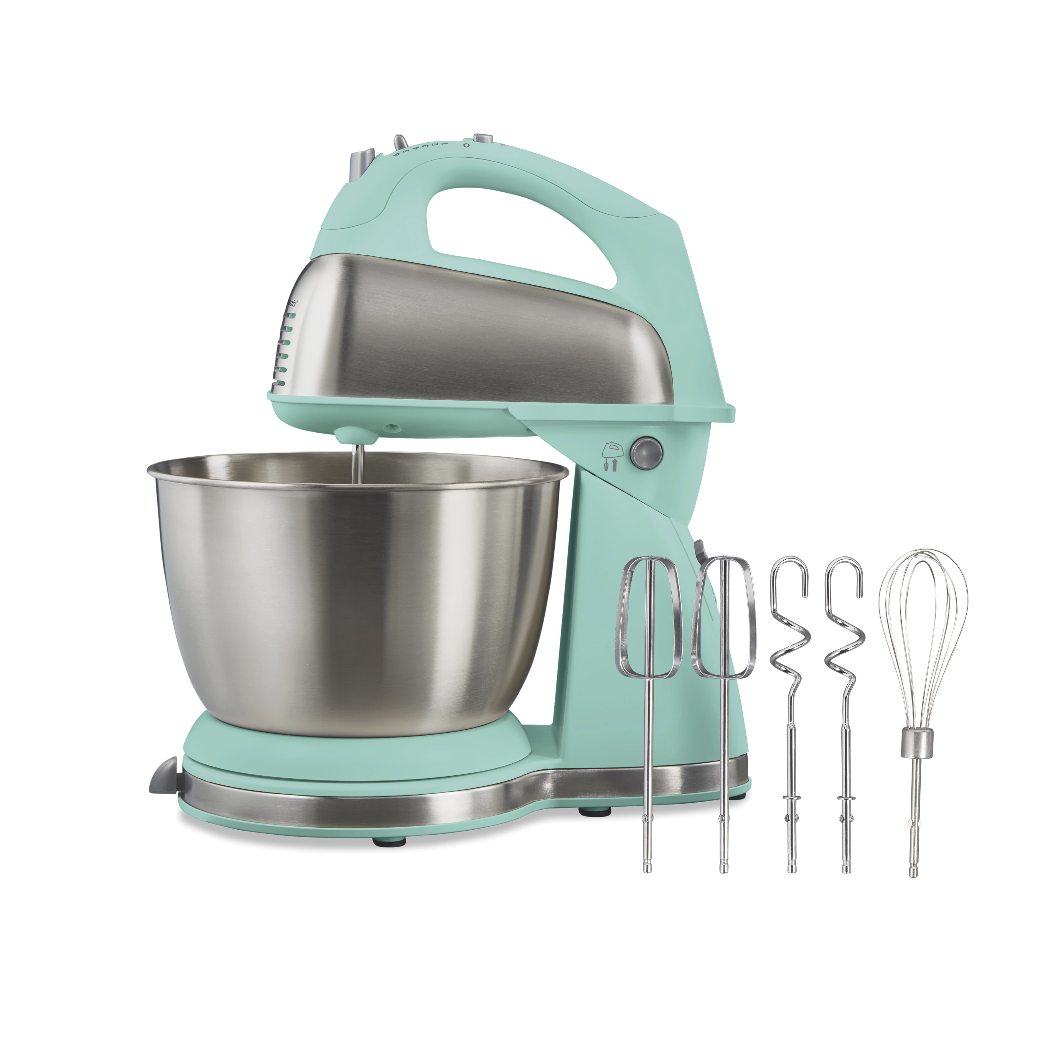 Hamilton Beach Classic Stand Mixer, 4 Quart, Aqua Blue with Accessories