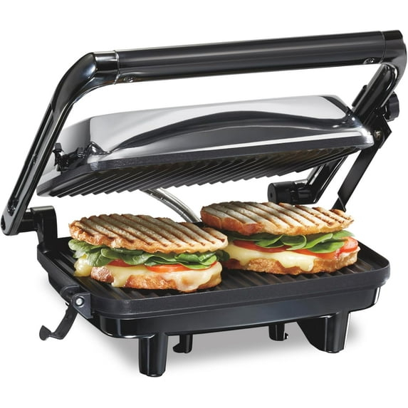 Hamilton Beach Panini Press & Gourmet Sandwich Maker, 10" x 8" Nonstick Grill Plates, 25460G