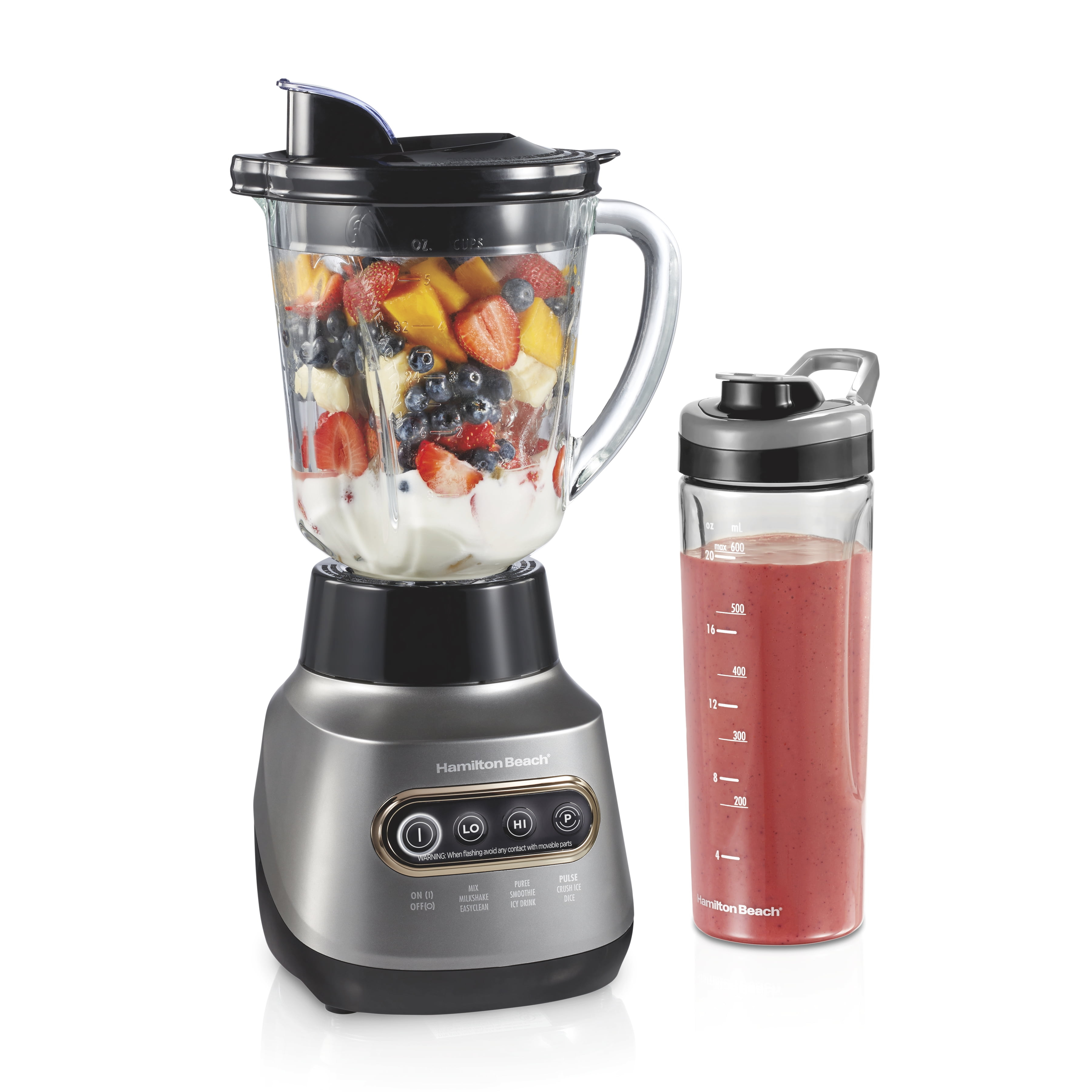 Hamilton Beach Wave Crusher Blender, 40 oz Glass Jar and 20 oz Travel Jar for Shakes and Smoothies, Grey, 58181