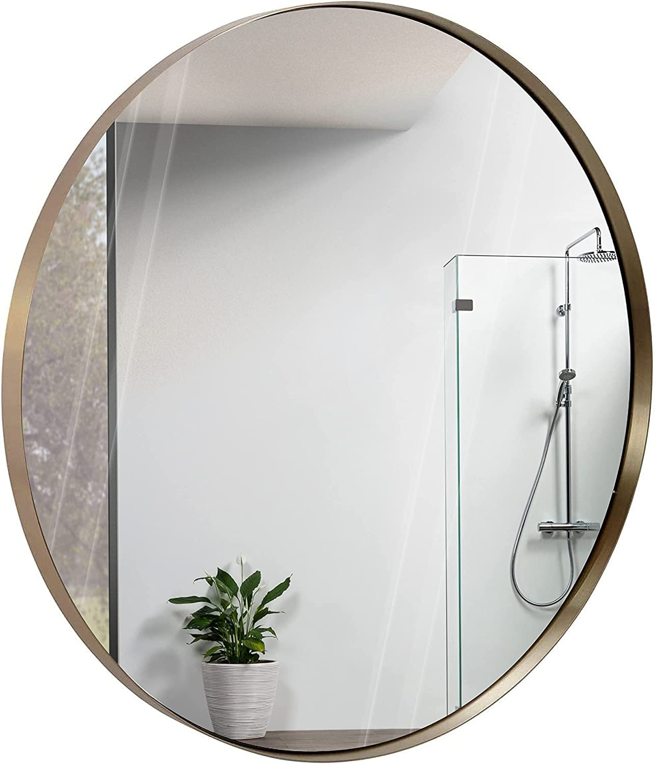 Hamilton Hills Contemporary Brushed Metal Gold Wall Mirror Glass Panel Gold