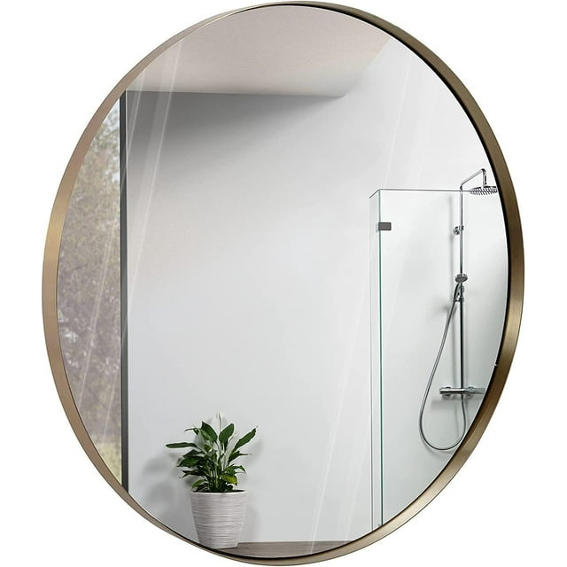 Hamilton Hills Contemporary Brushed Metal Gold Wall Mirror Glass Panel Gold