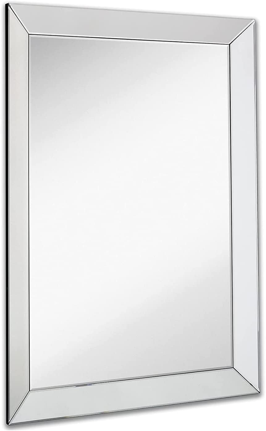 Hamilton Hills Large Silver Mirror with Angled Beveled Frame - 30 x 40 Luxury Rectangular Mirror with 3 inch Beveled Edge - Modern & Classy Accent Decor for Vanity, Bathroom, Hallway or Entry