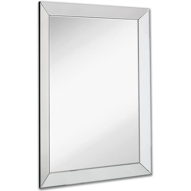 Hamilton Hills Large Silver Mirror with Angled Beveled Frame - 30 x 40 Luxury Rectangular Mirror with 3 inch Beveled Edge - Modern & Classy Accent Decor for Vanity, Bathroom, Hallway or Entry