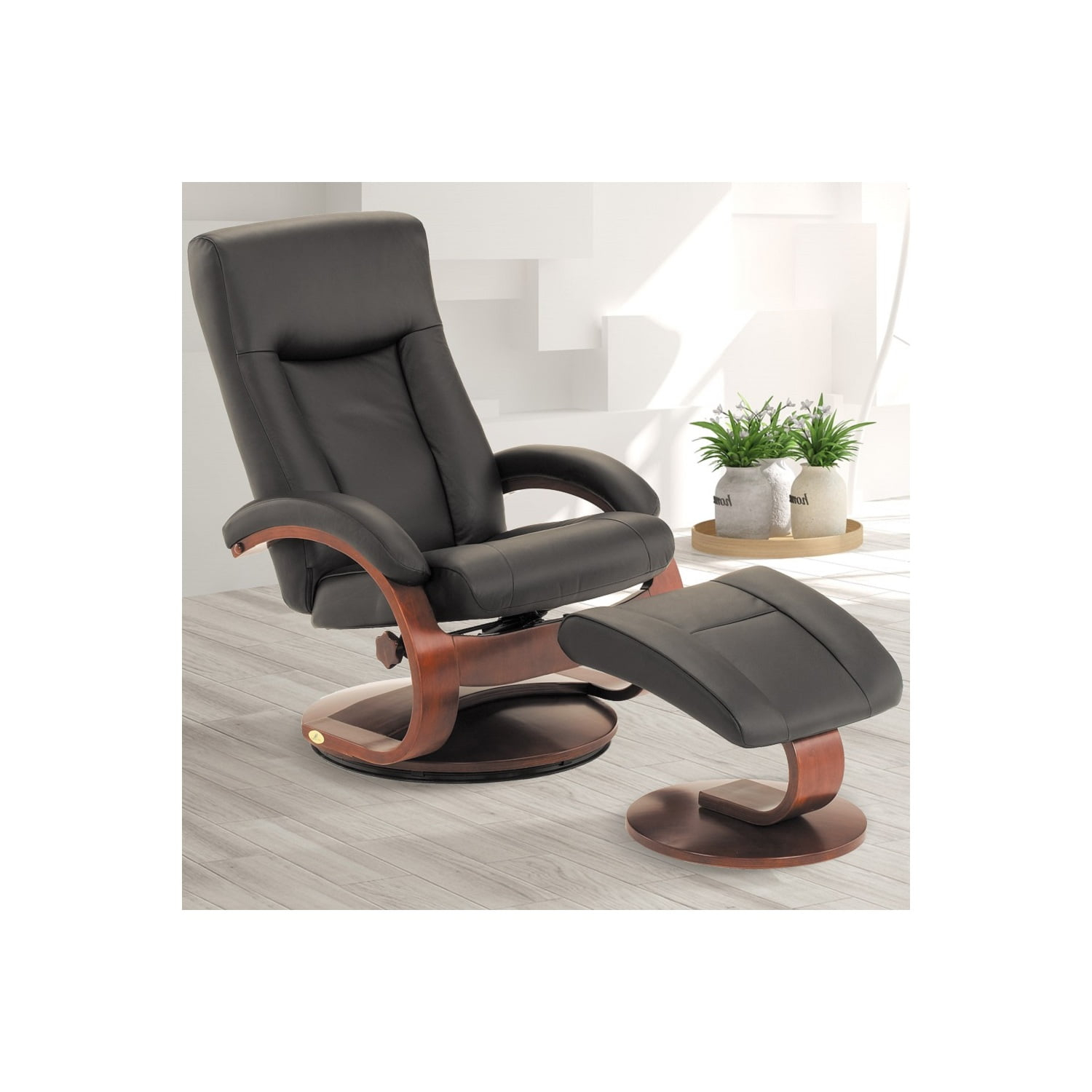 Hamilton Recliner and Ottoman in Black Top Grain Leather