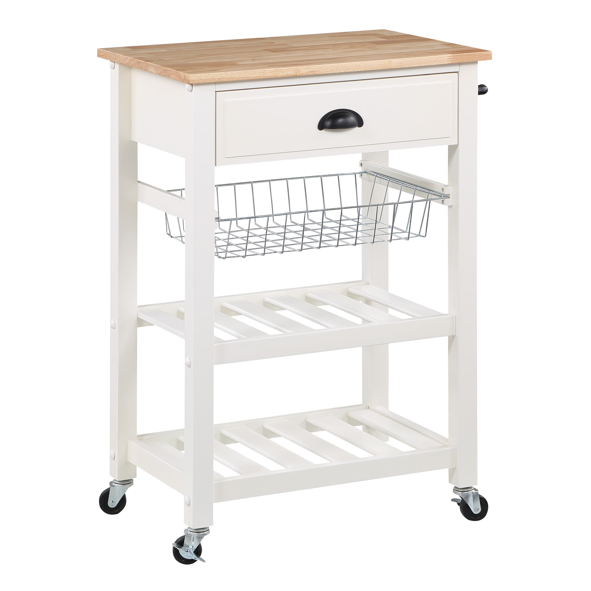 Hampton Engineered Wood Kitchen Cart With Wood Top and White Base