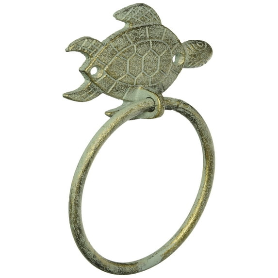 Hampton Nautical Bronze Antique Towel Holder 7"-Sea Turtle Beach Decor-Cast Iron