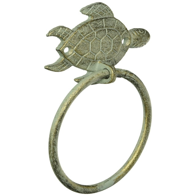 Hampton Nautical Bronze Antique Towel Holder 7"-Sea Turtle Beach Decor-Cast Iron