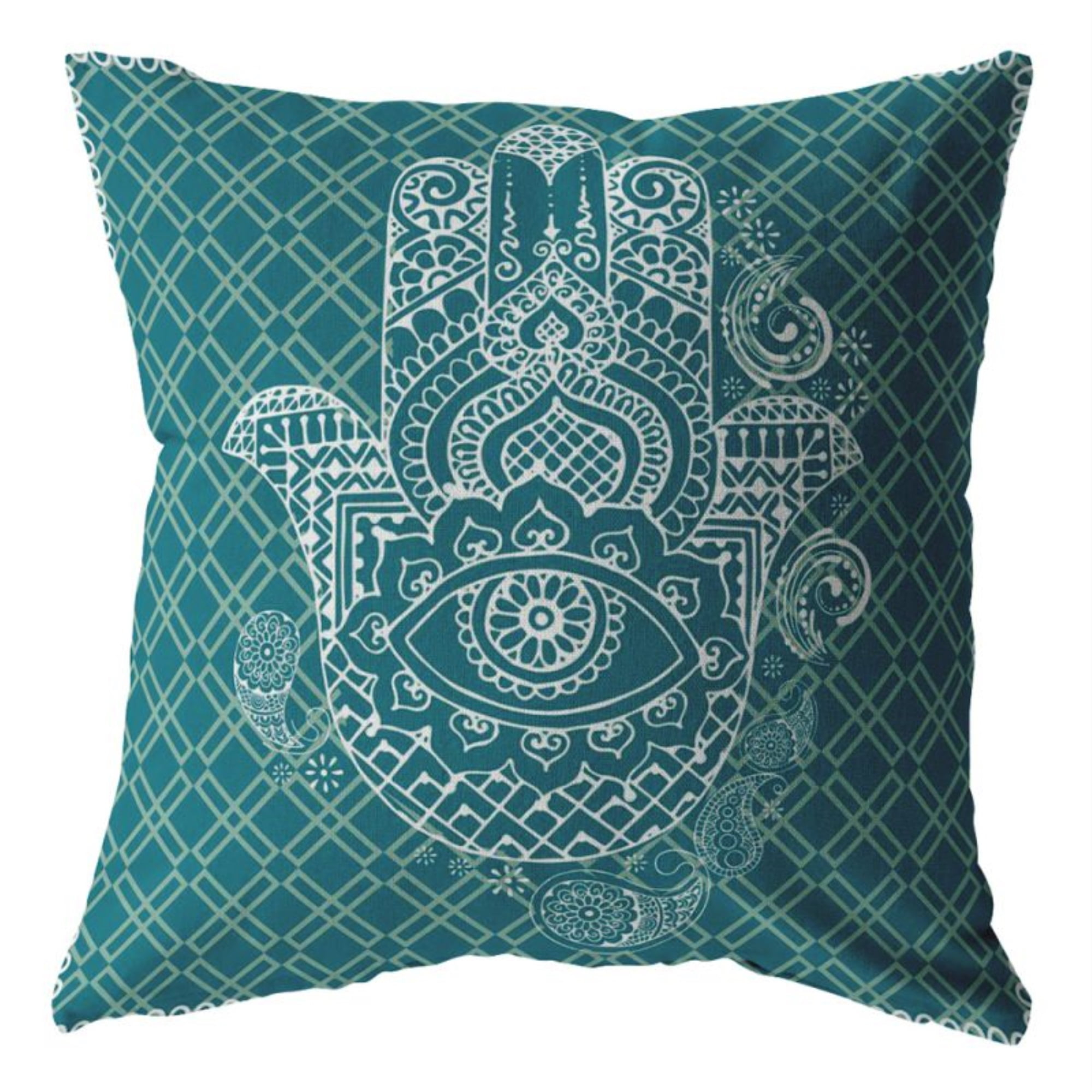 Amrita Sen Hamsa Double Sided Suede Pillow, Zippered, White on Green