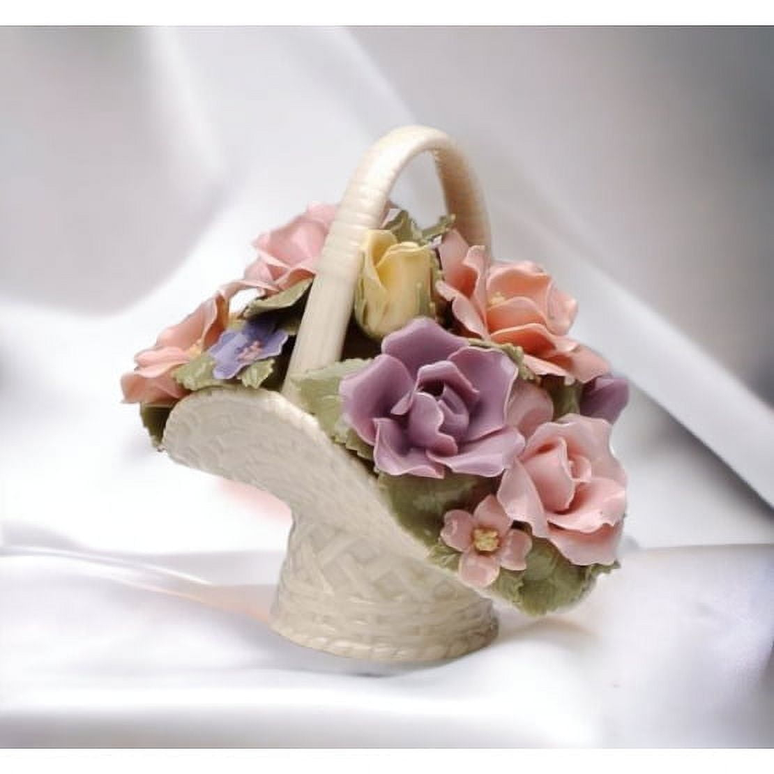 Kevins Gift Shoppe Hand Crafted Ceramic Roses Decorative Basket