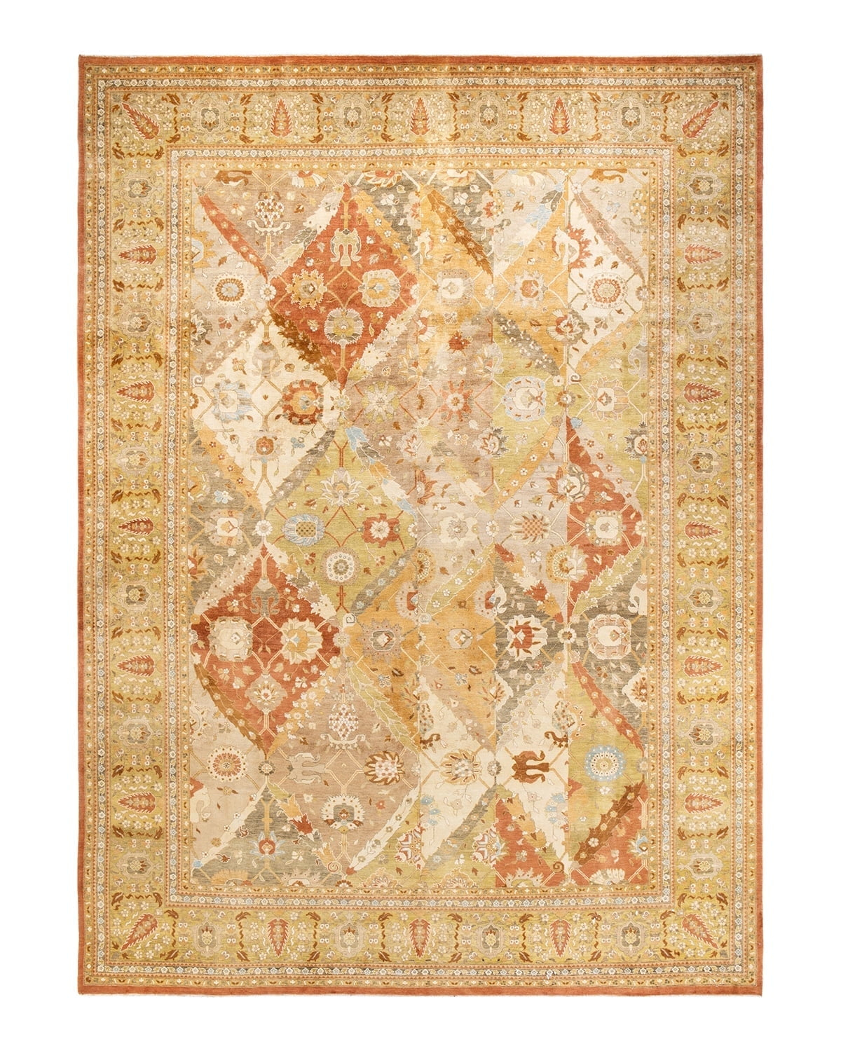 Hand-Knotted Wool Floral Contemporary Orange Area Rug 10' 0" x 13' 9"