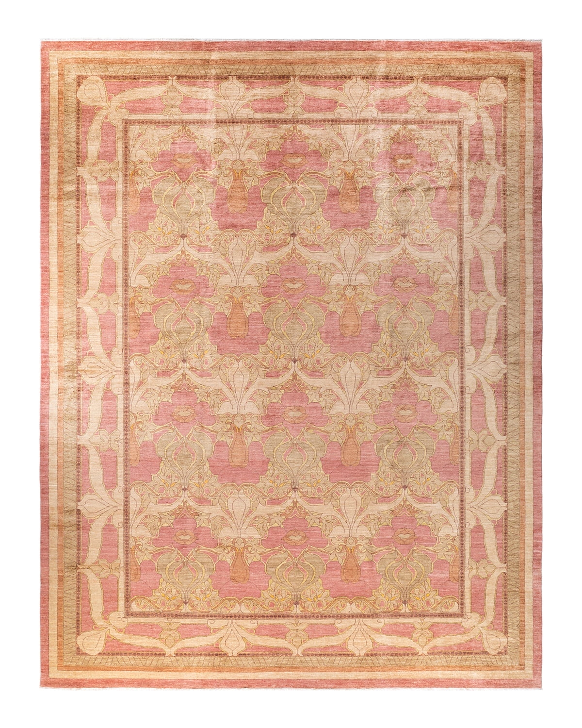 Hand-Knotted Wool Floral Contemporary Pink Area Rug 11' 10" x 15' 0"