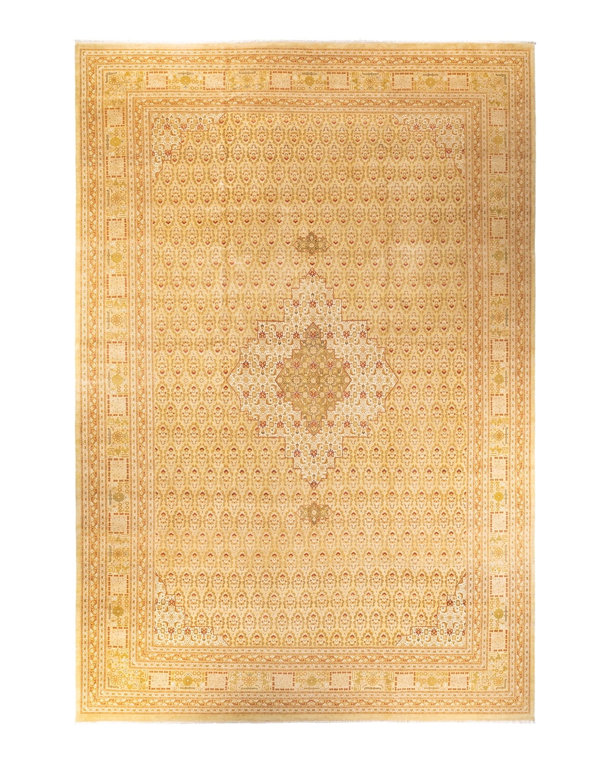 Hand-Knotted Wool Oriental Traditional Ivory Area Rug 12' 1" x 17' 5"
