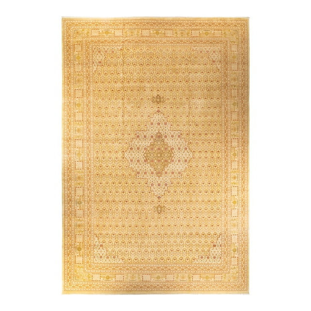 Hand-Knotted Wool Oriental Traditional Ivory Area Rug 12' 1" x 17' 5"