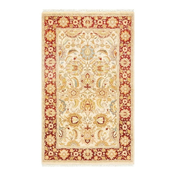 Hand-Knotted Wool Oriental Traditional Ivory Area Rug 3' 2" x 5' 2"