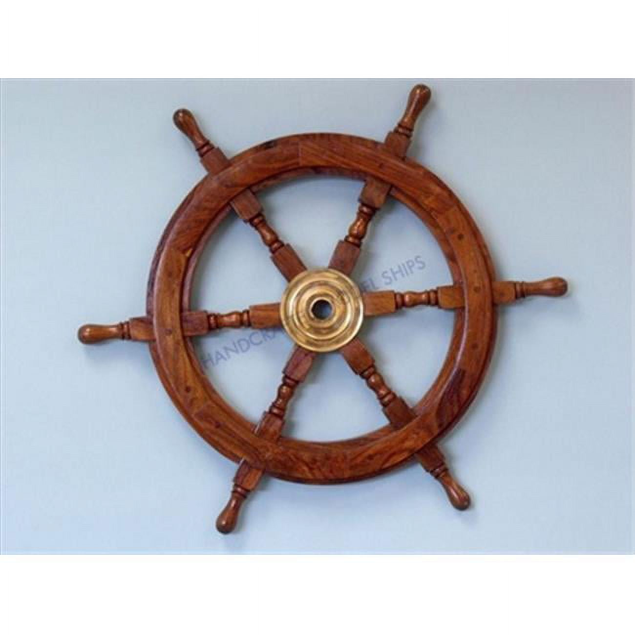 Handcrafted 30" Brown Wood and Brass Nautical Ship Wheel