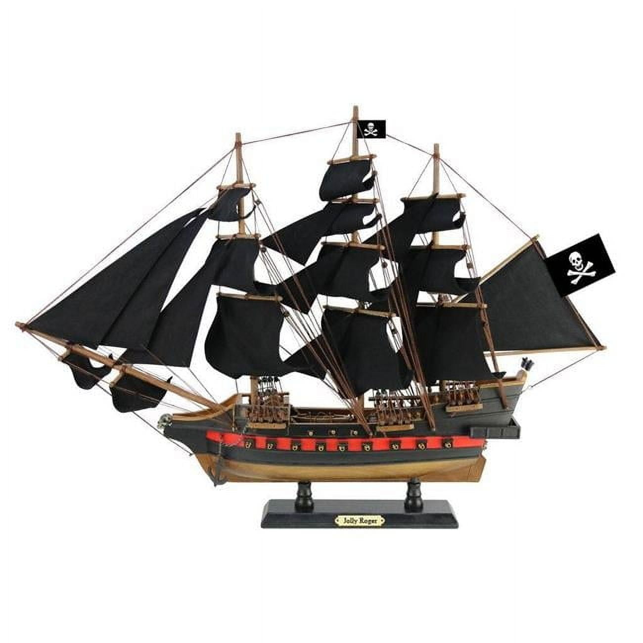 Handcrafted Model Ships  Wooden Captain Hooks Jolly Roger Sails Limited Model Pirate Ship from Peter Pan - Black - 26 in.