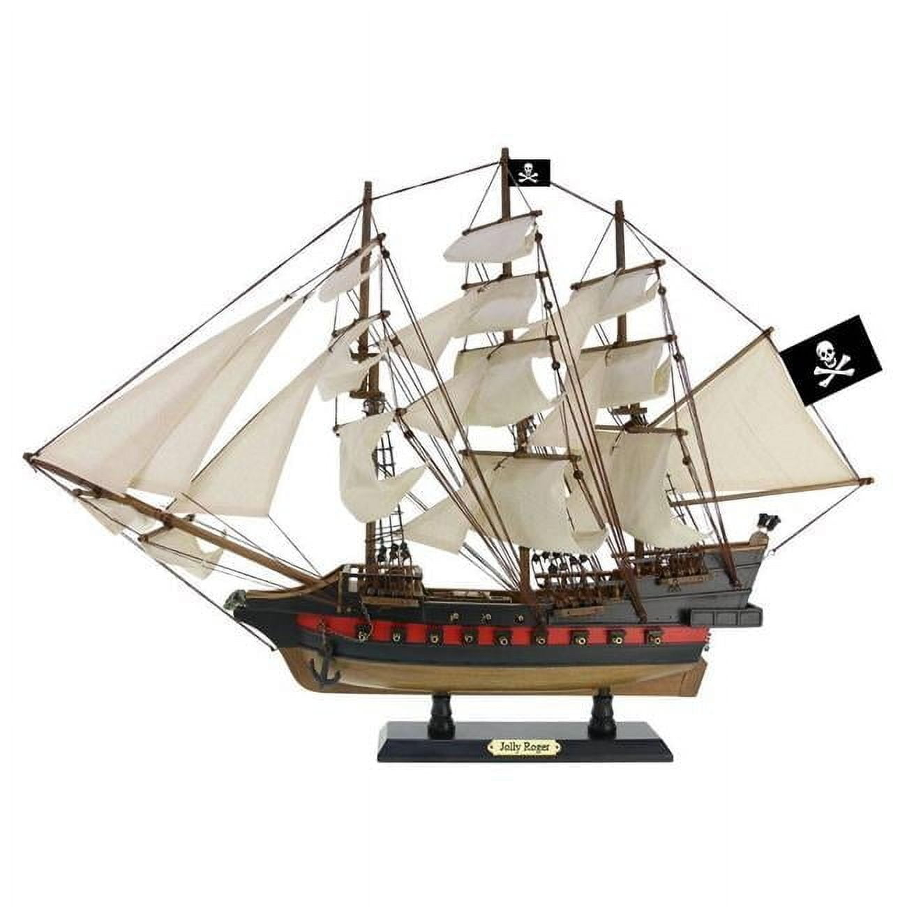 Handcrafted Model Ships Jolly-Roger-26-White-Sails Wooden Captain Hooks Jolly Roger Sails Limited Model Pirate Ship from Peter Pan, White - 26 in.