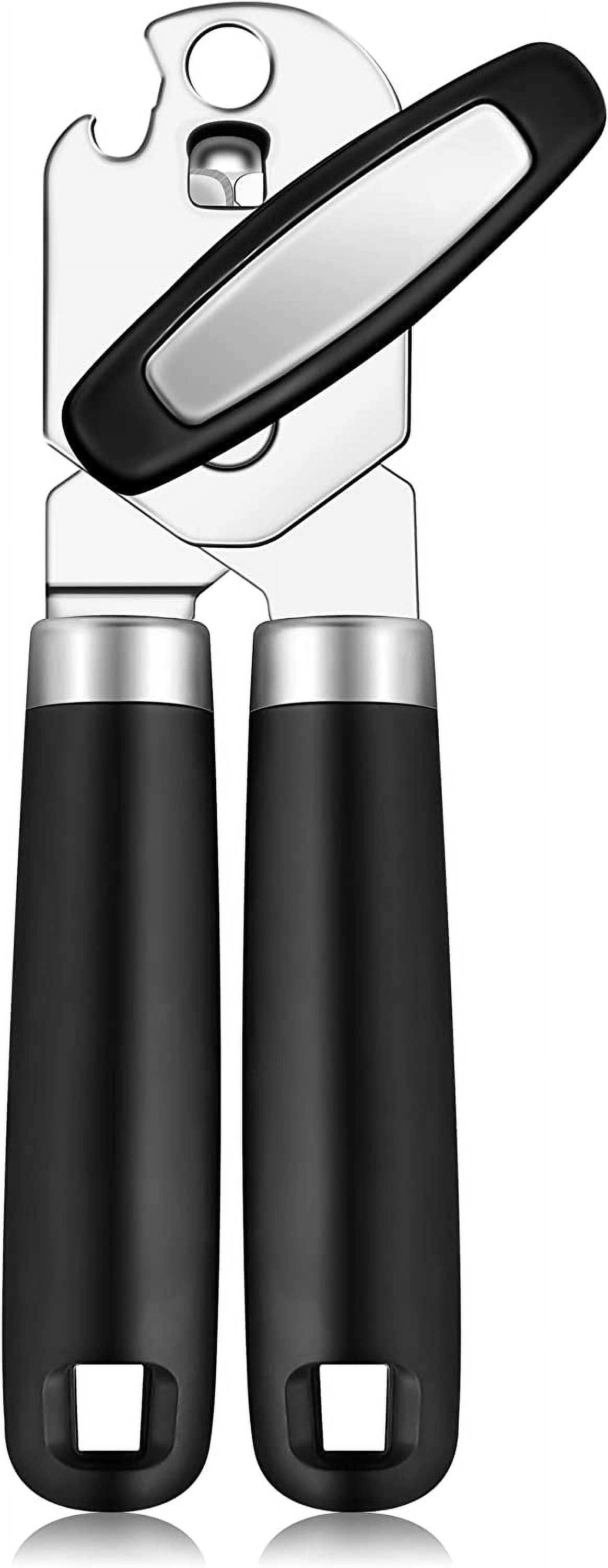 Can Opener Manual Handheld Strong Manual Can Opener Smooth Edge Cut, Can Opener Heavy Duty, Comfortable Soft Handle, Built-in Bottle Opener, Black Black Large Black Large