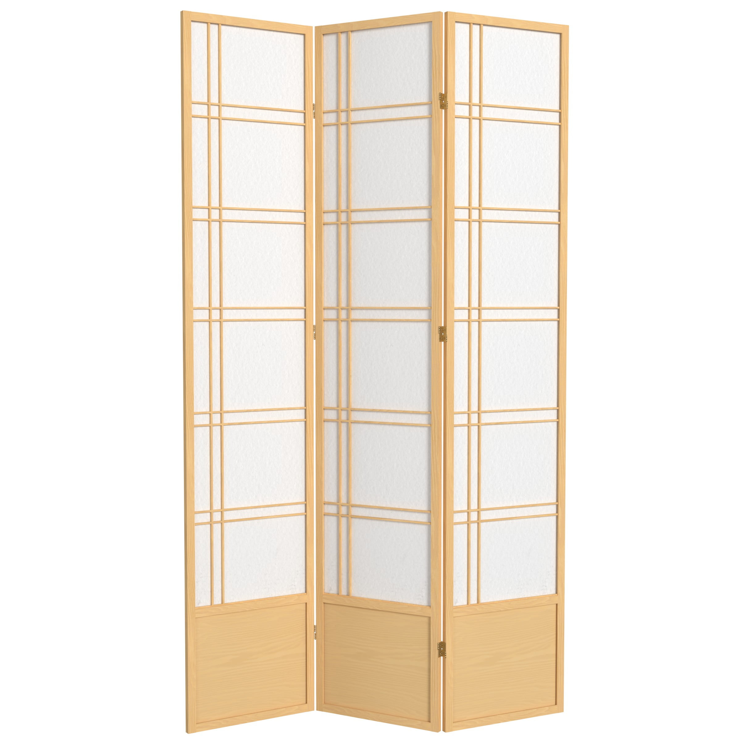 Handmade 84-inch Double-cross Wood/Rice-paper Shoji Screen (China) 3 Panel Natural