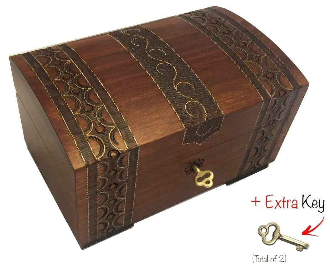Handmade Wood Chest w/ Lock and Key Linden Wood Jewelry Keepsake Box from Poland