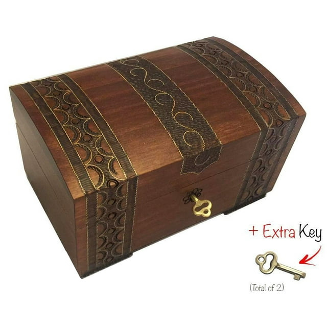 Handmade Wood Chest w/ Lock and Key Linden Wood Jewelry Keepsake Box from Poland