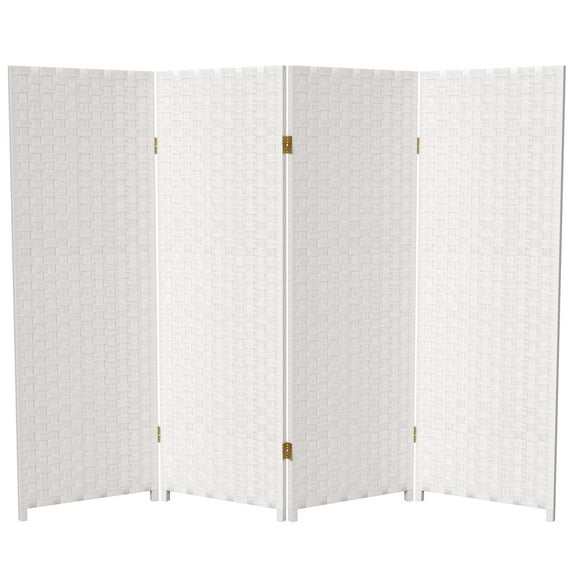 Handmade Woven Fiber Four-Panel Four-Foot Room Divider (China) White