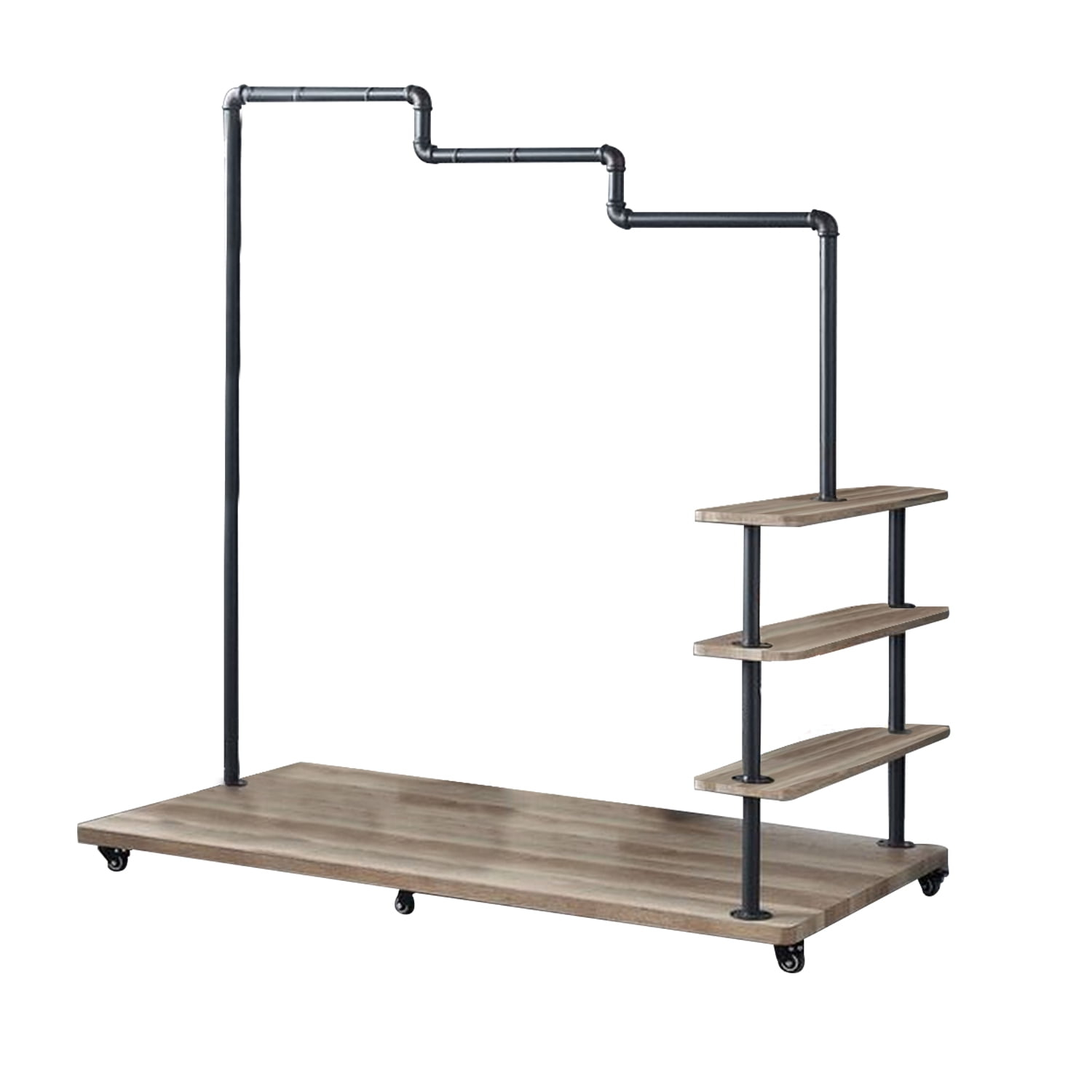 Benjara Hanger Rack with Pipe Design Tubular Frame and Casters, Brown