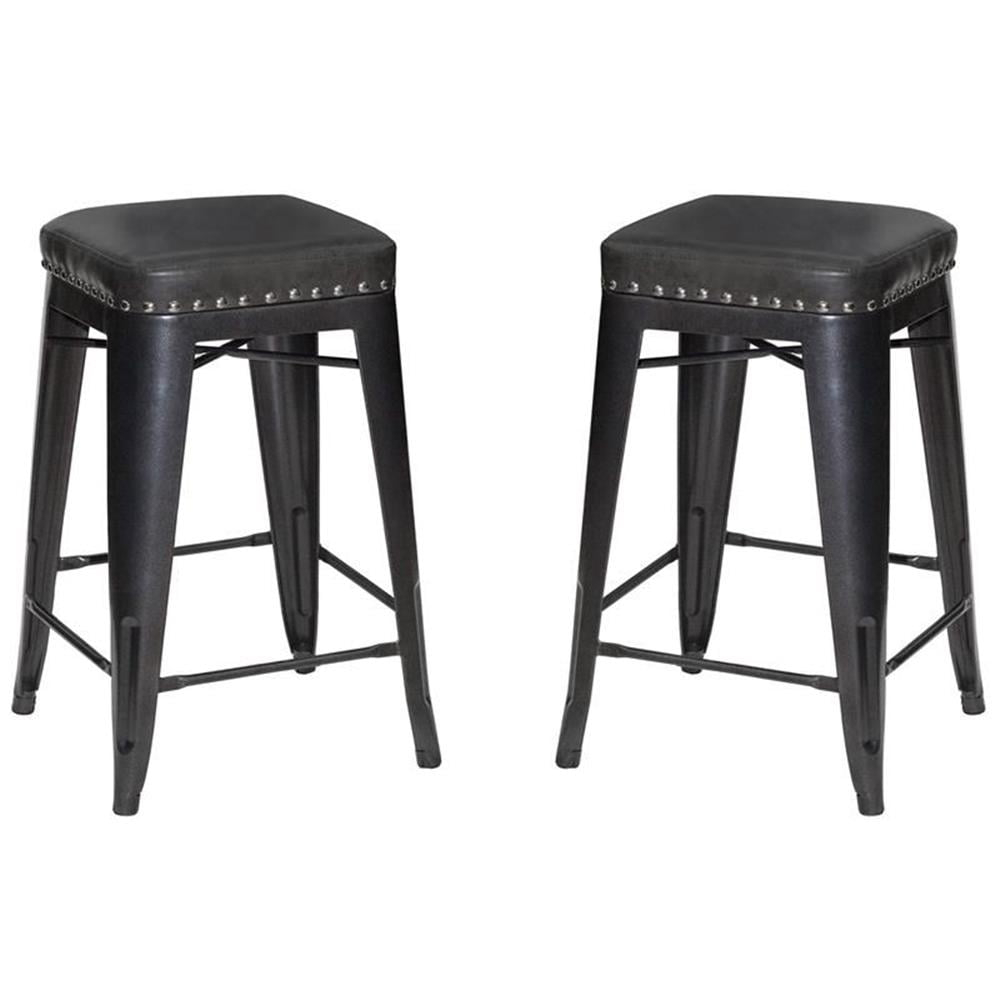 Hank Graphite Gray Metal and Faux Leather Counter Stool