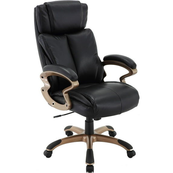 Hanover Atlas Executive Office Chair with Upholstered Faux-Leather Seat in Brown and Copper-Wheeled Base