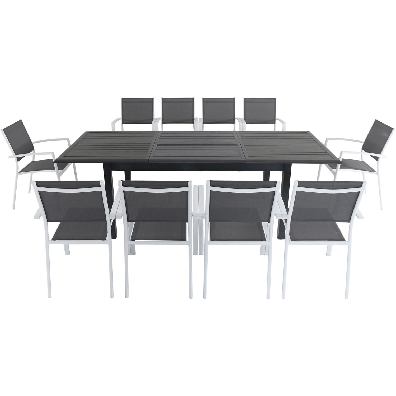 Hanover Cameron 11-Piece Expandable Dining Set with 10 Sling Dining Chairs and a 40" x 94" Table