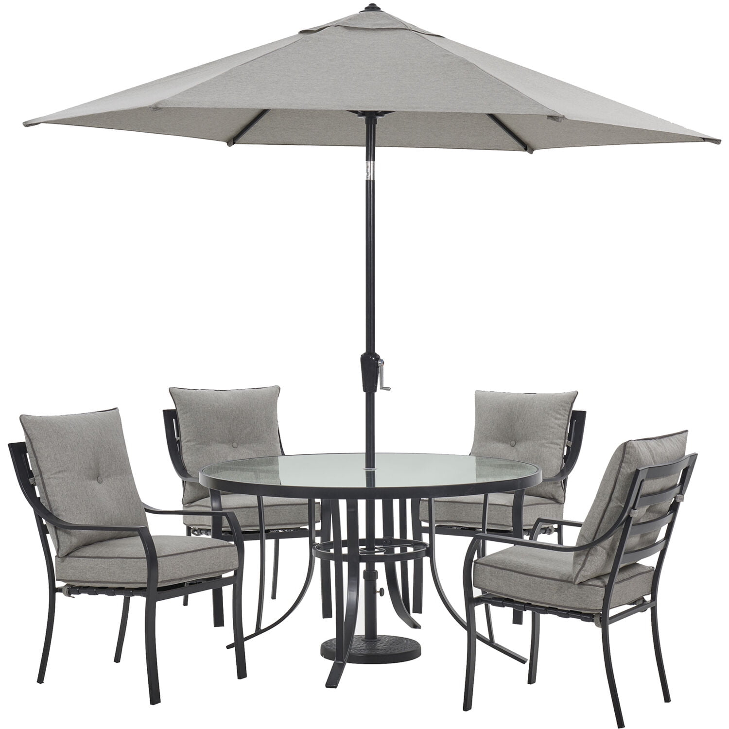 Hanover Lavallette 5-Piece Modern Outdoor Dining Set with Umbrella, Silver