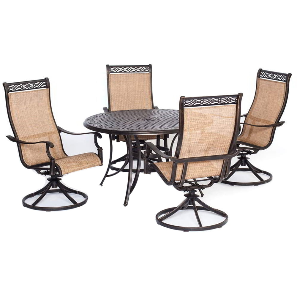 Hanover Manor 5-Piece Adult Modern PVC Aluminum Round Patio Dining Set Cast Sling