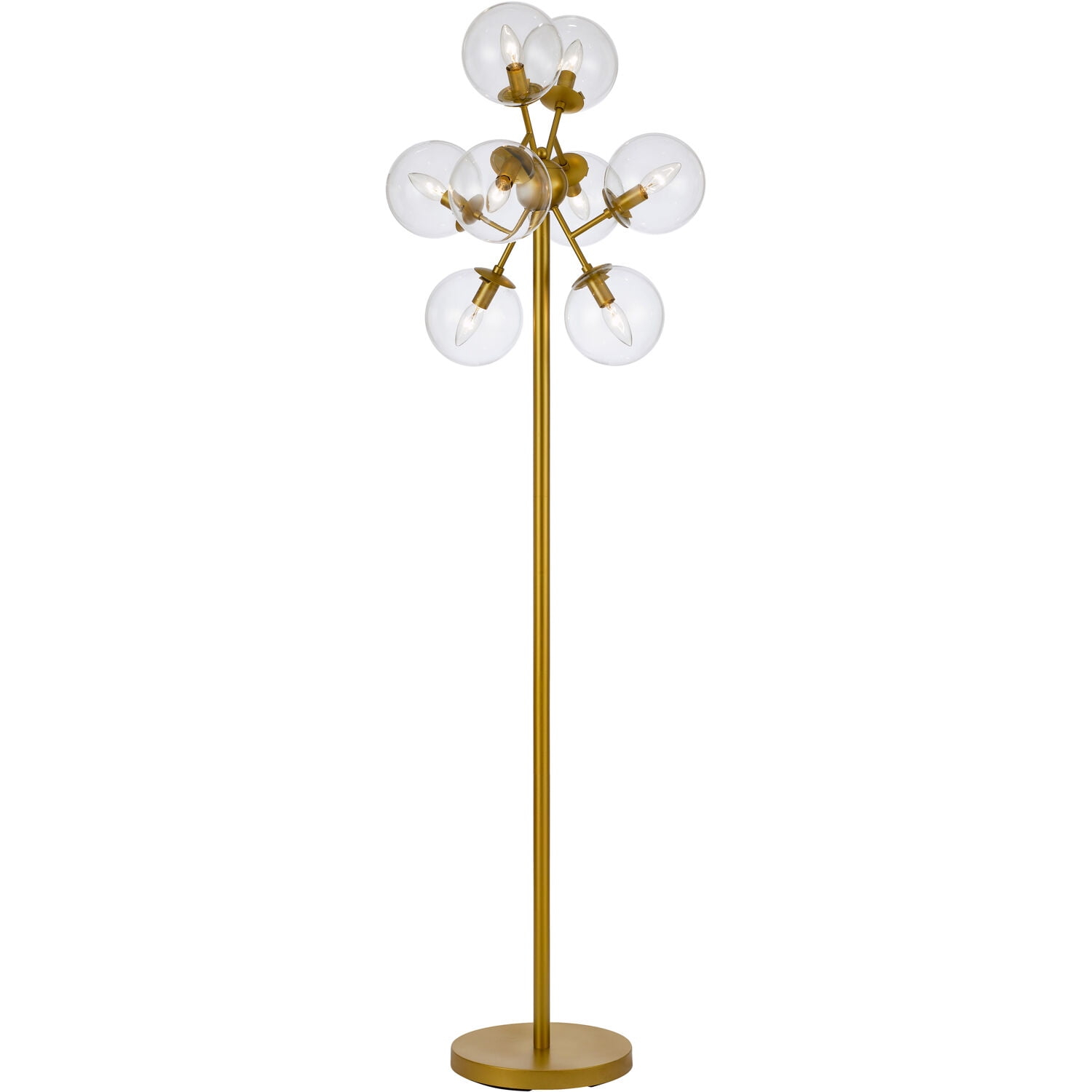 Hanover Neve Gold Metal Floor Lamp with 8 Clear Glass Globes | Modern Standing Pole Light for Living Room, Bedroom, Office, Nursery | Plug-In