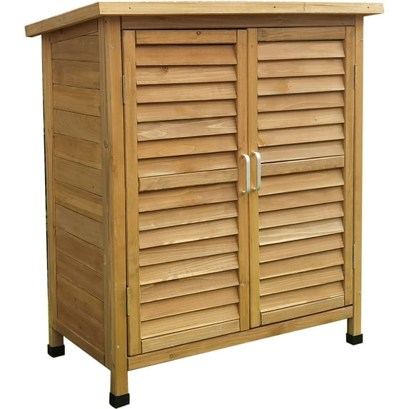 Hanover Outdoor 2 ft. 8in. x 3 ft. 2in. Wooden Storage Shed for Tools, Equipment, Garden Supplies, with Shelf, Waterproof Roof - HANWS0106-NAT