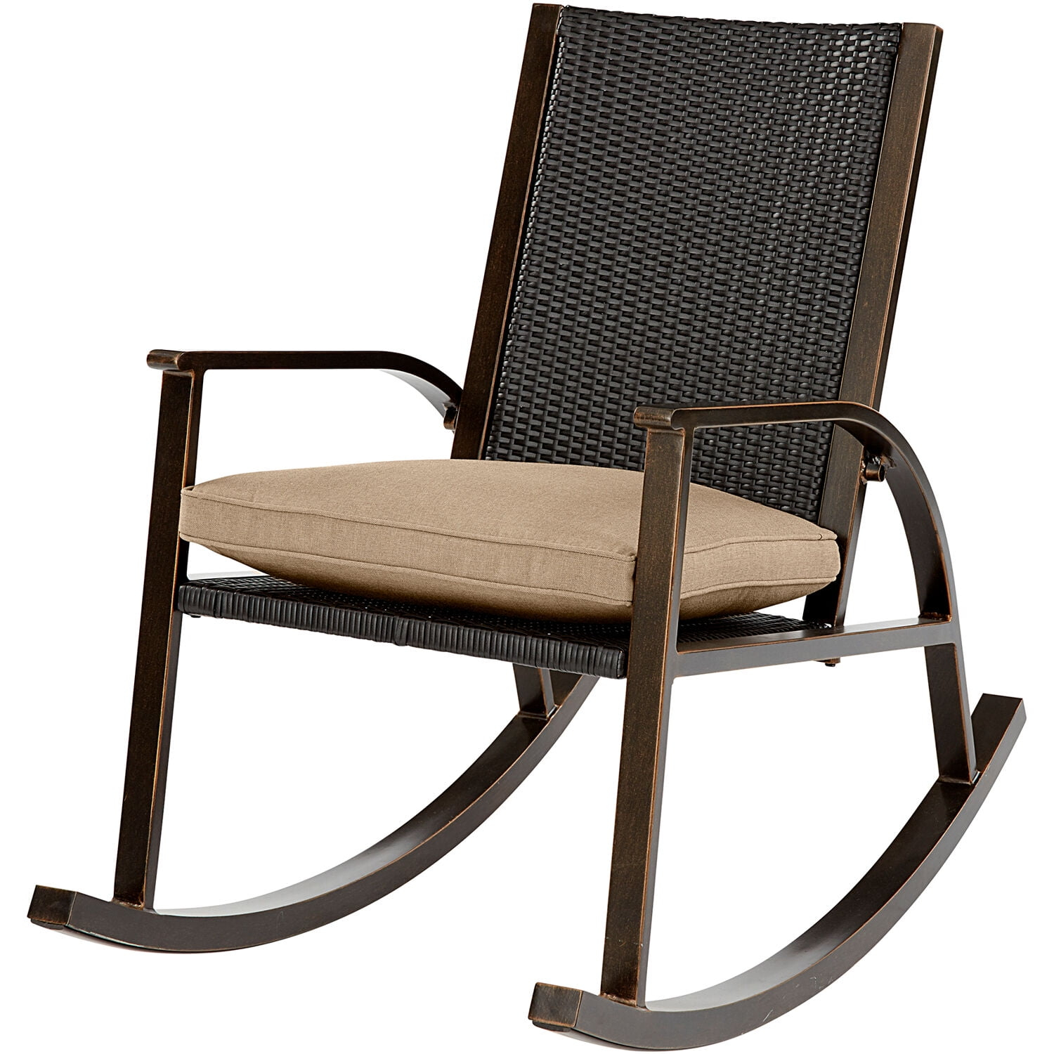 Hanover Traditions Rocking Chair, Aluminum Frame Wicker Back, Comfortable Plush Cushion, Rust-Resistant - TRADWBRKR-TAN