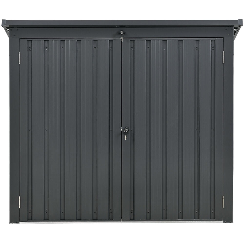 Hanover Trash and Recyclables Storage Shed | Pent Roof | Galvanized Steel | 2-Point Locking System | Stores 2 Trash Cans | 3.3-Ft. x 5.2-Ft. x 4.4-Ft. | Dark Gray | HANBINSHD-GRY