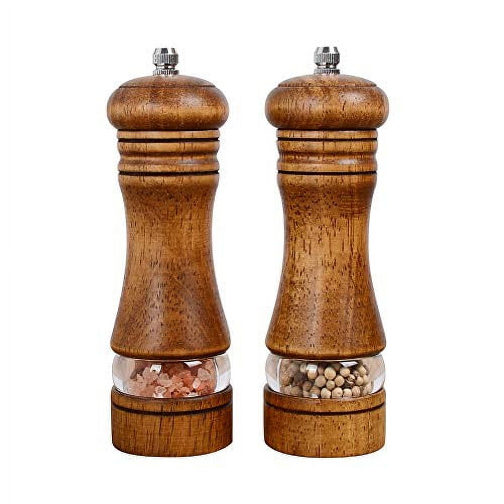 Haomacro Wood Salt and Pepper Grinder Set, Manual Mills with Acrylic Window, Adjustable Ceramic Grinding - 6.5inch, 2 Pack 6.5inch brown