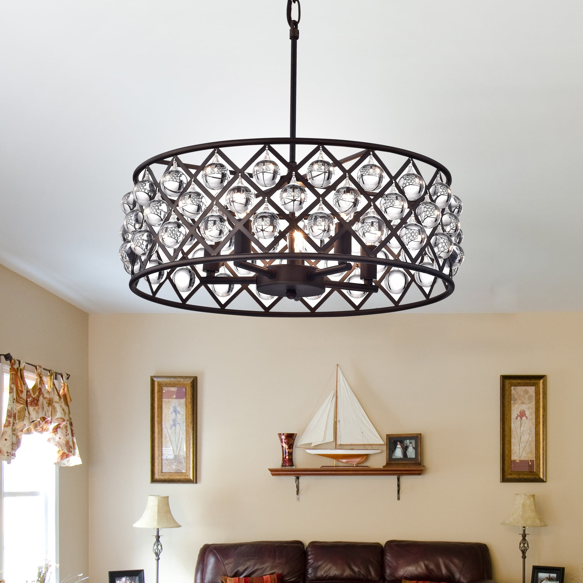 Happy Antique-bronze 18.5-inch Round Crystal Chandelier