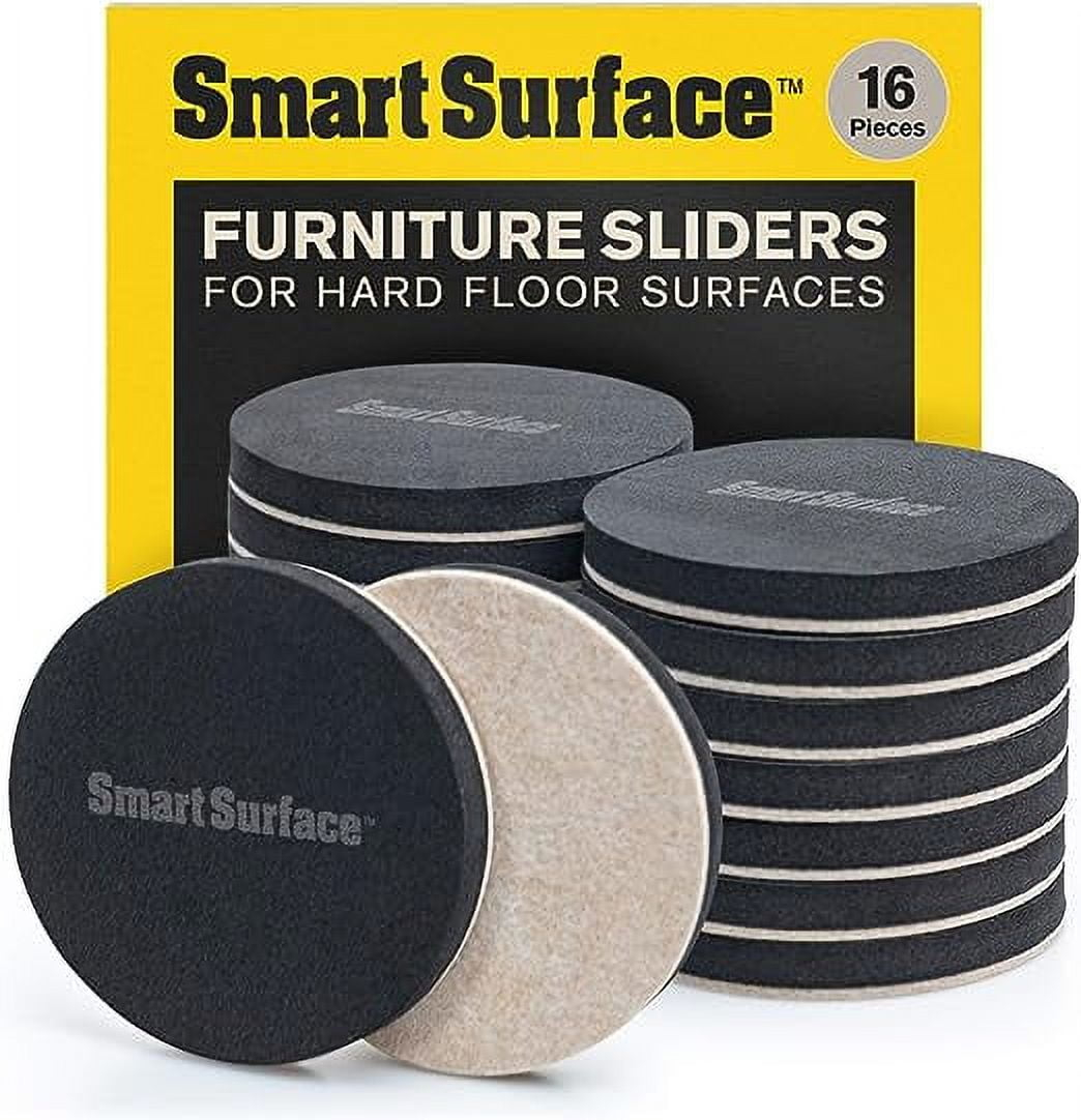 Hard Surface Reusable Furniture Felt Sliders 3-1/2” Round 16-Pack in Resealable Bag by Smart Surface