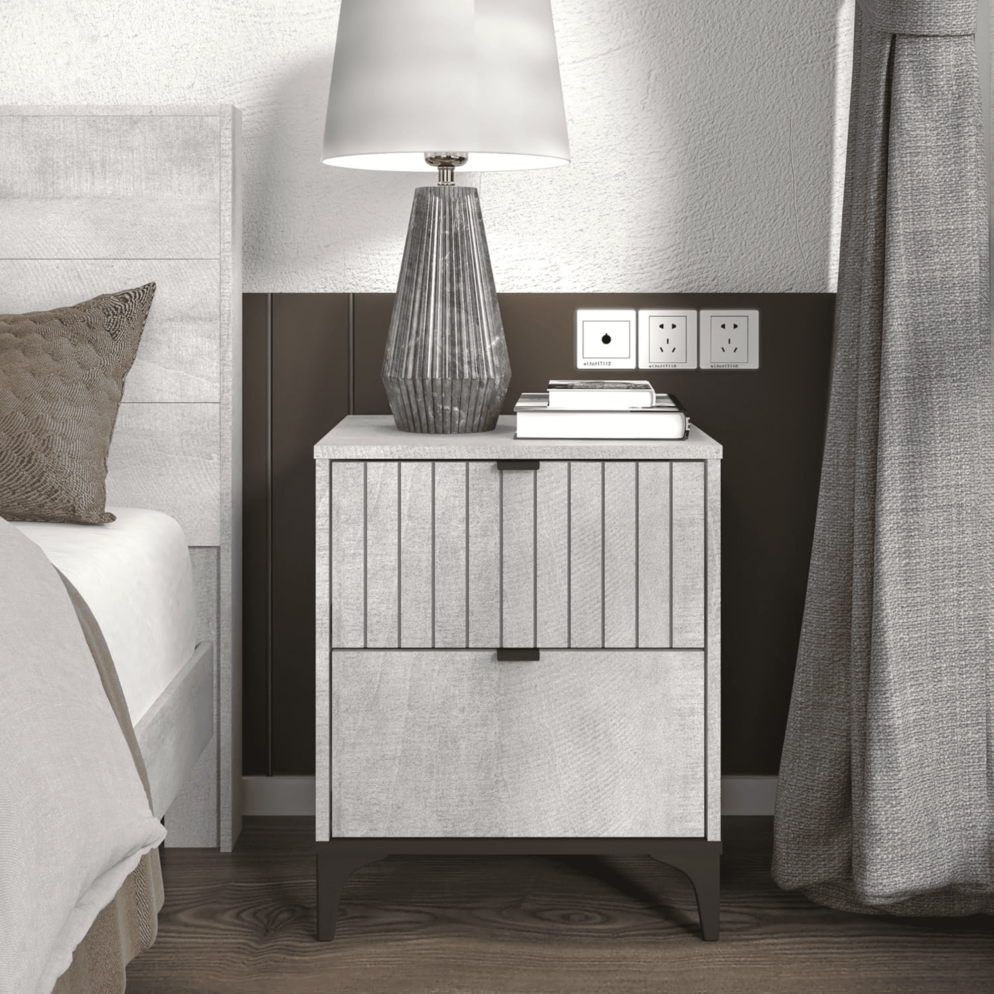 Galano Harlowin 2 Drawer Nightstand - Dusty Grey Oak