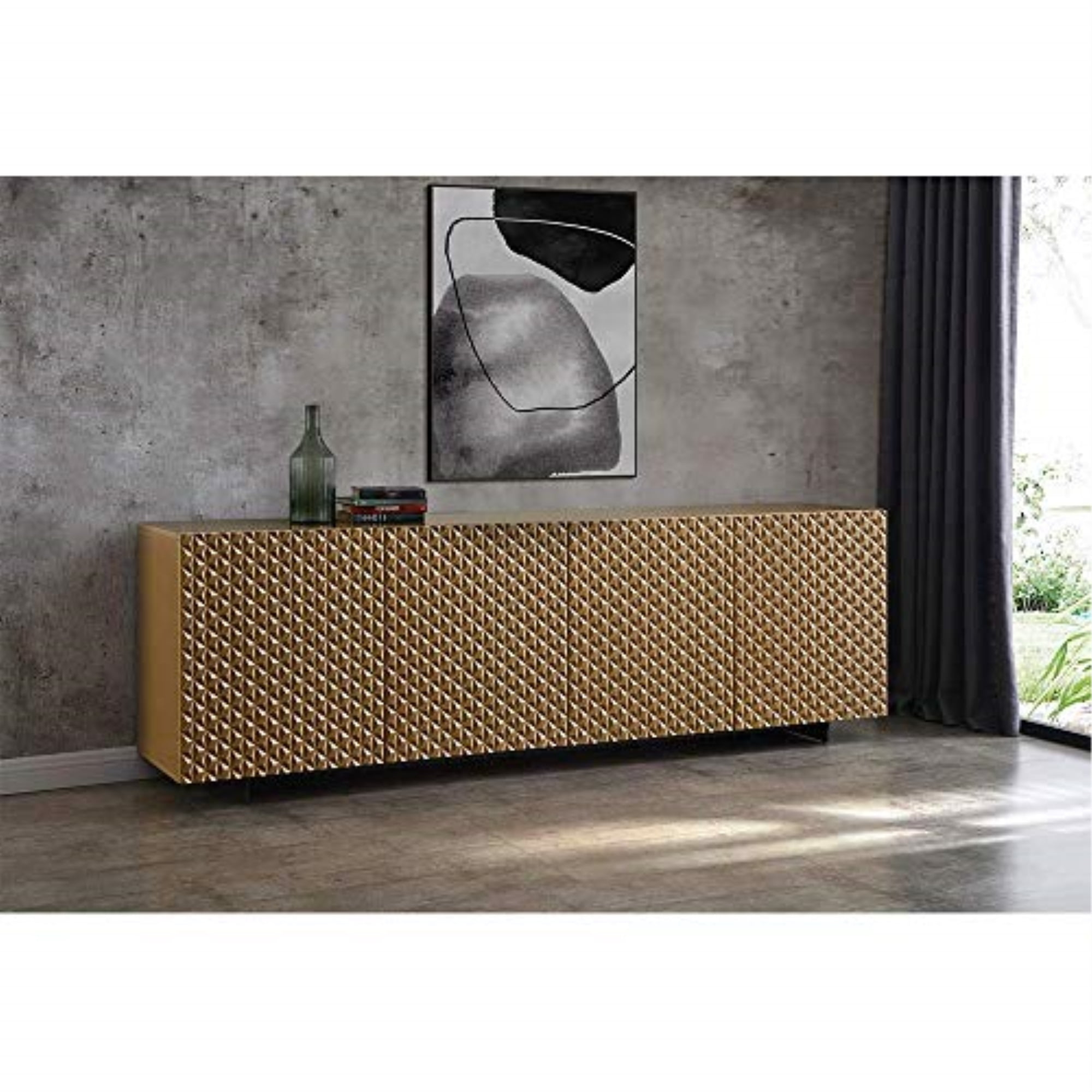 Whiteline Modern Living Harper Buffet Large 94", high gloss gold, Design on doors