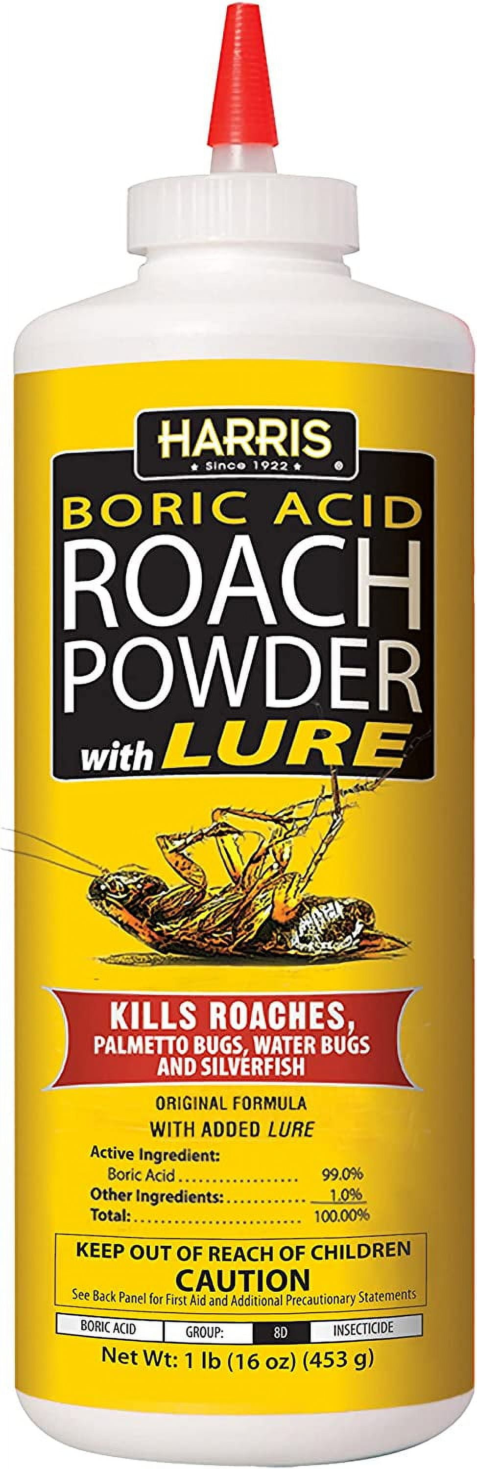 Harris Boric Acid Roach Killer Powder with Lure, Indoor Use, 16oz