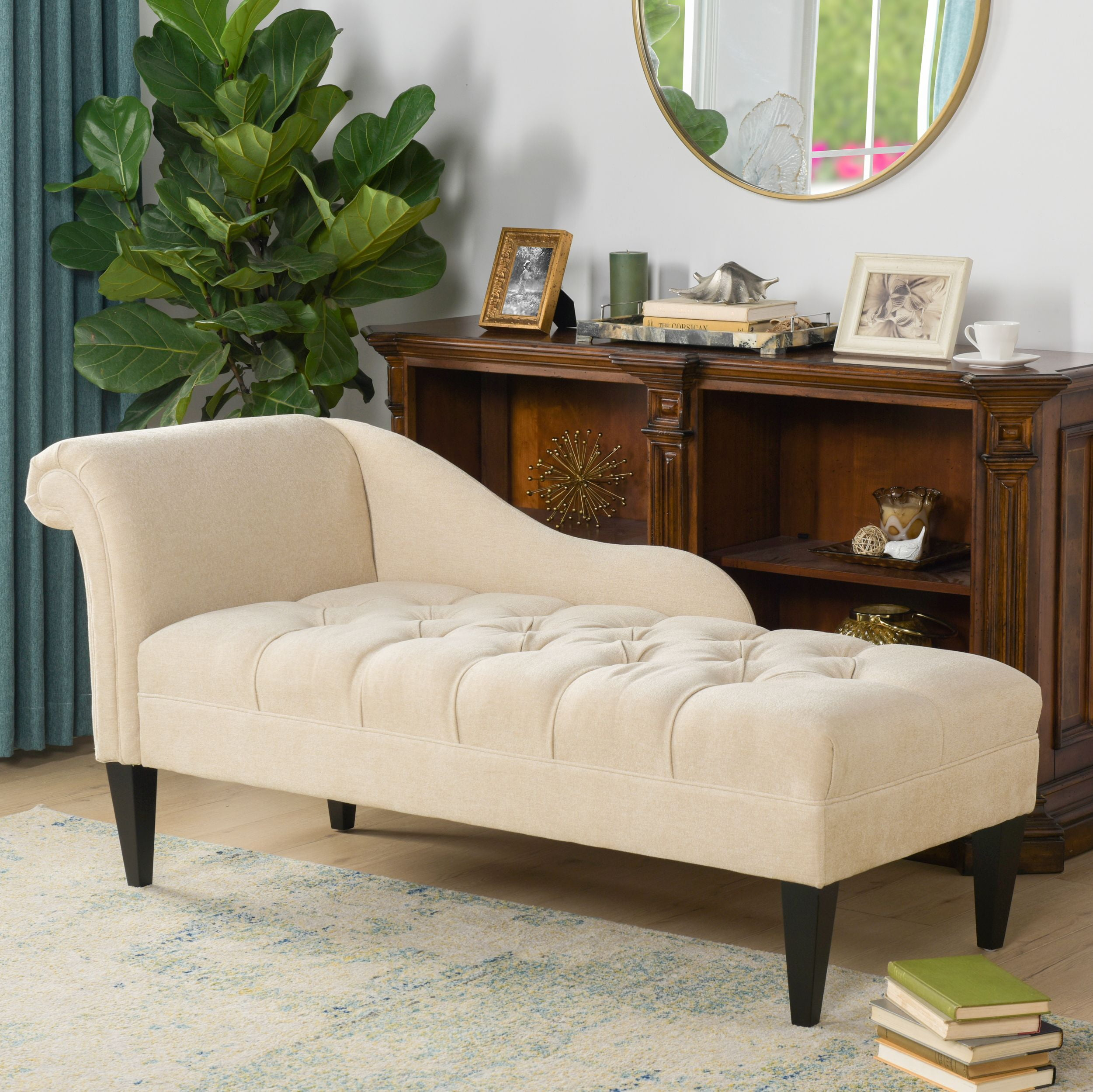 Harrison Tufted Roll Arm Chaise Lounge Beige