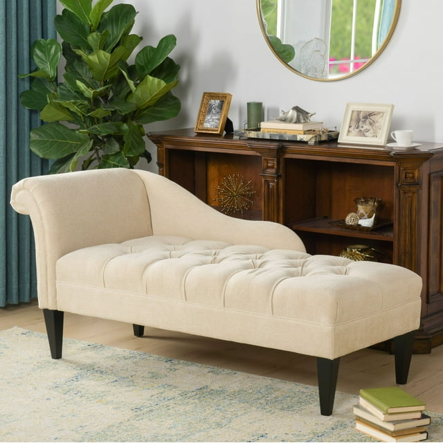 Harrison Tufted Roll Arm Chaise Lounge Beige
