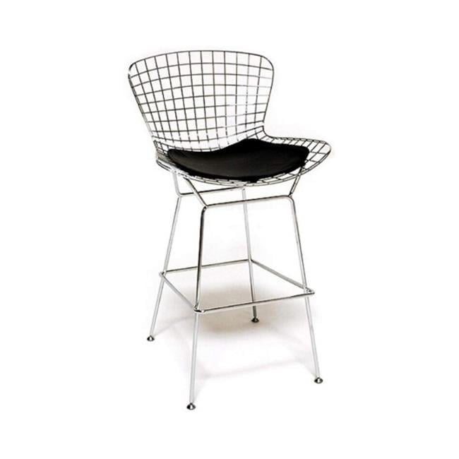 Harry Bertoia Counter Stool Chromed Steel Wire Frame Counter Height Stool, Black - Set of 2