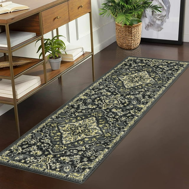 Hasoo 2' x 6' Hallway Runner Rug Traditional Persian Area Rug Non-Shedding Indoor Rug for Bedroom Entryway, Gray