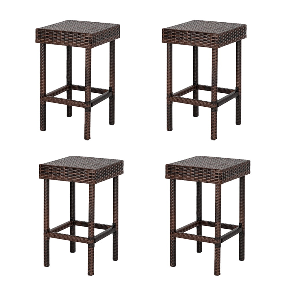 Hassch 24" Counter Height Rattan Wicker Bar Stools Set of 4, Bistro Pub Backless Barstools, Kitchen Dining Room Chairs, Indoor Outdoor Furniture (Brown)