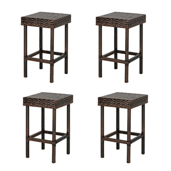 Hassch 24" Counter Height Rattan Wicker Bar Stools Set of 4, Bistro Pub Backless Barstools, Kitchen Dining Room Chairs, Indoor Outdoor Furniture (Brown)