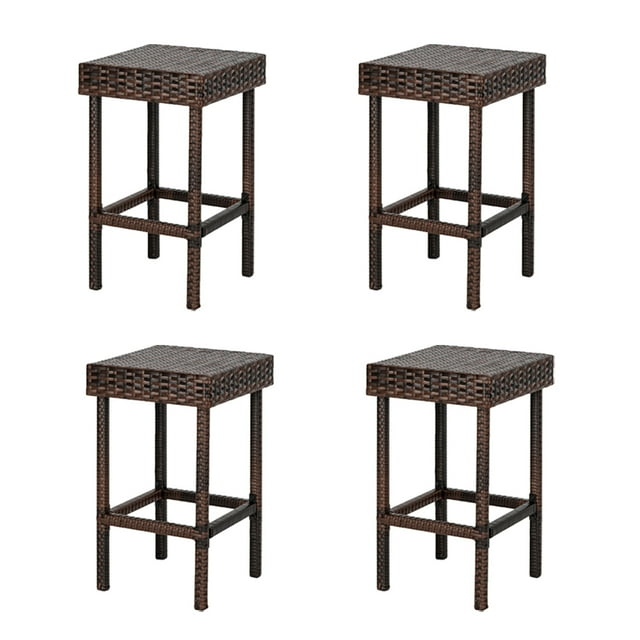 Hassch 24" Counter Height Rattan Wicker Bar Stools Set of 4, Bistro Pub Backless Barstools, Kitchen Dining Room Chairs, Indoor Outdoor Furniture (Brown)